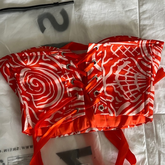 SHEIN Privé Allover Print
Grommet Lace Up Bustier Tube Top SIZE XS ORANGE & PINK - Picture 5 of 13